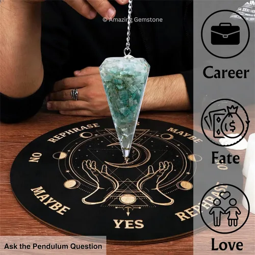 Vista 7 de Péndulos de cristal de orgón de amazonita de Amazing Gemstone para adivinación y radiestesia, péndulo de cristal con verdadero movimiento