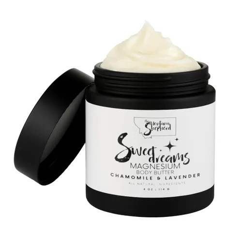 Magnesium Body Butter with Lavender & Chamomile, Deeply Moisturizing Body Cream with Shea Butter, Aloe Vera, Argan & Jojoba Oils, 4 oz