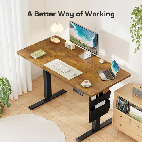 Vista 3 de Escritorios de pie Marsail de 55"x24" de altura ajustable para oficina en casa, escritorios eléctricos de pie con bolsa de almacenamiento