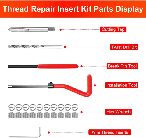 Vista 3 de Kit de reparación de roscas M5 X 0.8mm, kit de inserción de reparación de rosca métrica compatible con juego de herramientas manuales para roscas
