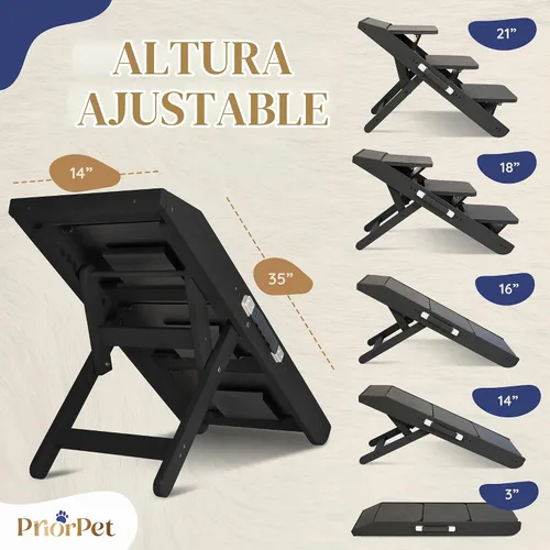 Vista 4 de Rampa para perros para sofá, antideslizante, resistente, plegable, soporta hasta 200 libras, ajustable de 7 a 20 pulgadas, plataforma de aterrizaje