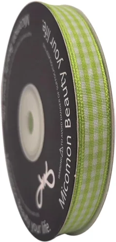 Vista 2 de Rollo de cinta a cuadros a cuadros verde manzana, 25 yardas cada rollo, 100% poliéster (3/8 pulgadas, verde manzana)