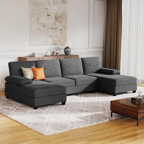Vista 9 de JAMFLY Sofás seccionales para sala de estar, sofá en forma de U, juegos de muebles de sala de estar, sofá modular de 4 asientos con diván
