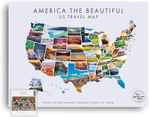 Vista 12 de Epic Adventure Maps - Póster de mapa de aventura de viaje del estado de EE. UU. - Incluye pasadores - Beige / 18 x 12 pulgadas