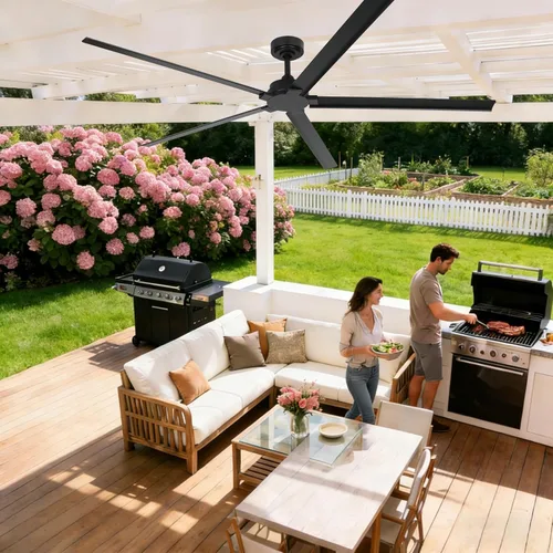 Vista 2 de Ventiladores de techo industriales sin luces, ventiladores de techo impermeables de 72 pulgadas para exteriores con control remoto para patios, Negro