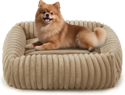 Vista 10 de FURTIME Cama para perros de tamaño mediano, cama ortopédica lavable para mascotas con funda extraíble, rectangular, suave, relajante, para Beige
