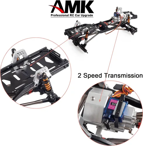 Vista 6 de Marco RC 12.323 in distancia entre ejes Marco de chasis de metal con transmisión de 2 velocidades Eje delantero invertido para 1/10 RC Crawler Axial