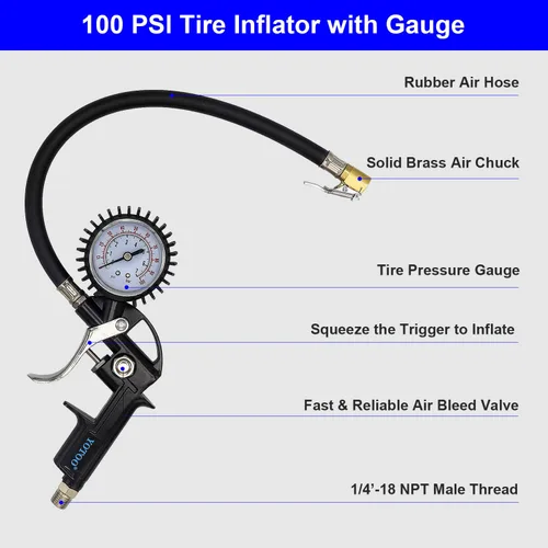 Vista 3 de YOTOO Kit de accesorios para compresor de aire, kit de herramientas de aire NPT de 1/4 pulgadas de alta resistencia con medidor de inflado