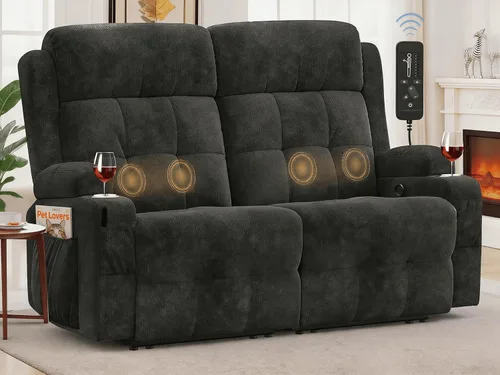 Vista 10 de Sofá reclinable manual de dos plazas, sofá reclinable de pared con masaje, puertos USB y tipo C, almacenamiento, portavasos, sofá RV para sala