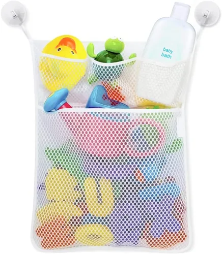 2 organizadores de juguetes de baño para bebé con 4 ganchos de succión fuertes, bolsa de malla de almacenamiento de juguetes de baño, soporte para
