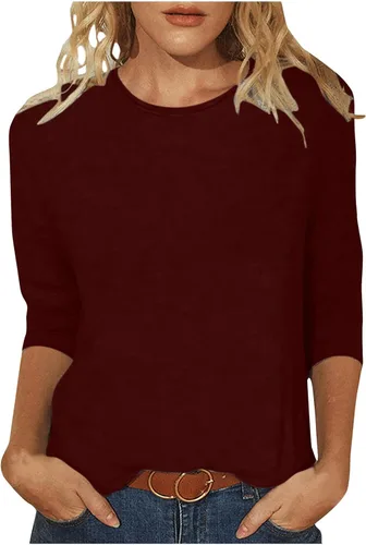 Vista 26 de Camisas de manga 3/4 para mujer, blusas casuales de verano 2025, cuello redondo, estampado floral, lindas, blusas holgadas
