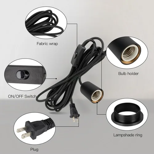 Vista 3 de Cable de luz colgante enchufable con interruptor, kit de lámpara colgante trenzada con zócalo de bombilla de cerámica, cable de repuesto