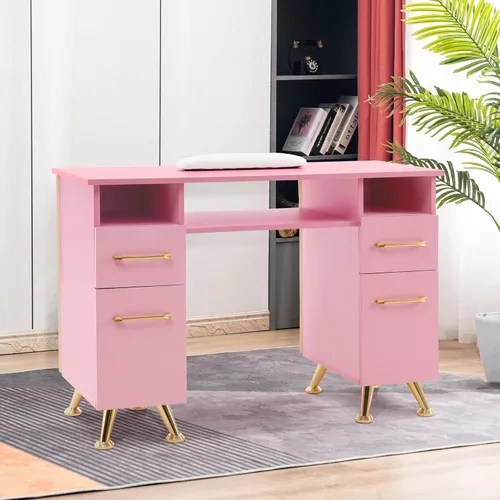 Vista 9 de BarberPub Mesa de manicura con cajones, escritorio de uñas resistente a la acetona, equipo de almacenamiento de salón de spa 2671 (rosa intenso)