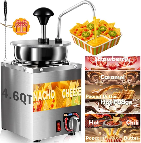 Vista 10 de Dispensador de queso Nacho, dispensador de queso nacho de 4.6 cuartos de galón con bomba, calentador de queso de dulce de azúcar caliente de acero