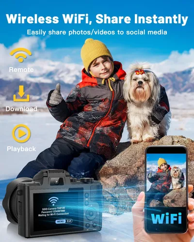 Vista 3 de Cámaras digitales 8K de 88 megapíxeles para fotografía, cámara WiFi de videoblogs de 8K para YouTube con enfoque automático y pantalla táctil
