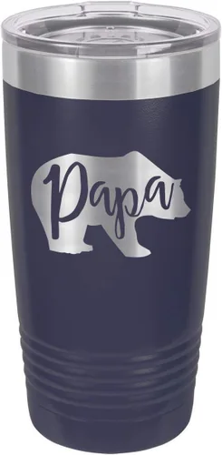 Vista 8 de PAPA BEAR BLACK Vaso de bebida de 20 onzas con pajita Taza de viaje grabada con láser Comparar con Yeti Rambler Idea de regalo para papá