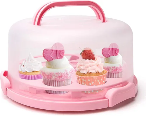 Porta pasteles portátil con asa, soporte redondo para cupcakes con tapa, caja de almacenamiento de plástico para pasteles de 10 pulgadas, 3 bloqueos