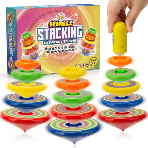 IPIDIPI TOYS Spineez Trompos Giratorios Apilables para Niños – Juego de 3, 15 Piezas Juguetes Giratorios OVNI – Ideales Rellenos de Media de Navidad