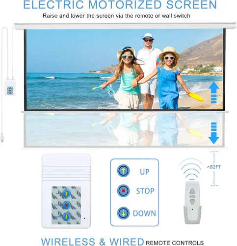 Vista 6 de Kayle Pantalla de proyector motorizada de 110 pulgadas, proyección automática diagonal eléctrica, pantalla de películas HD 16:9 para cine en casa
