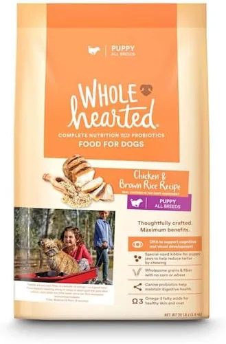 WholeHearted by Petco All Breed Receta de pollo y arroz integral Alimento seco para cachorros 30 libras.