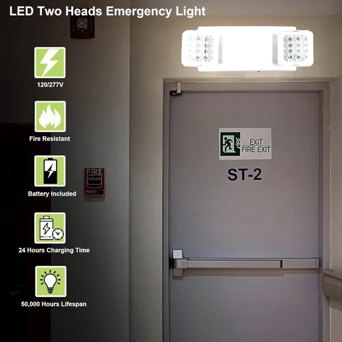 Vista 5 de LIT-PaTH Accesorios de iluminación LED de emergencia con 2 cabezales LED y baterías de respaldo, luz de salida estándar de EE. UU., calificada por