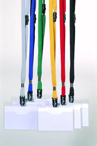 Vista 2 de Durable Insignia de nombre con correa textil para el cuello, color negro (paquete de 10)