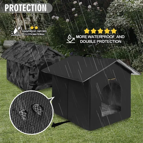 Vista 3 de Rest-Eazzzy Casa para Gatos de Exterior, Casa para Gatos Ferales Aislada con Alfombrilla y Clip, Resistente a la Intemperie y Aislada, Camas