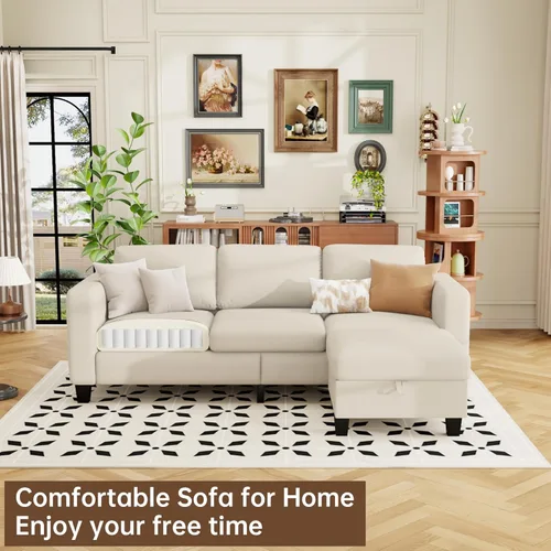 Vista 4 de ZeeFu - Sofás seccional y sofá para sala de estar - 78'' sofá modular en forma de L de 3 plazas con otomana de almacenamiento - Juego de sofá