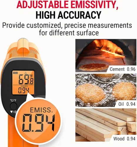 Vista 7 de Pistola de temperatura ThermoPro, termómetro de infrarrojos con puntero láser, termómetro digital para carne con sonda súper larga, termómetro