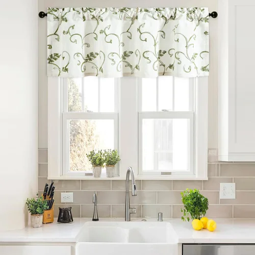 Vista 37 de VOGOL - Cenefa de cocina bordada con flores para ventanas, cenefa decorativa con filtro de luz para baño, cortinas con bolsillo para varilla corta