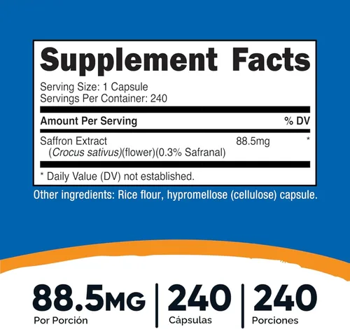 Vista 2 de Nutricost - Extracto de Azafrán 88.5 mg, 240 Cápsulas - Cápsulas vegetarianas, sin OMG, sin gluten