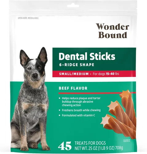 Vista 7 de Marca Amazon – Wonder Bound - Palitos dentales con sabor a carne de res para perros grandes (más de 30 libras), forma de 6 crestas para control