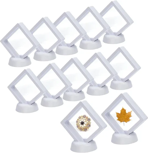 KMOTASUO vitrina flotante 3D, película transparente 3D flotante para monedas de desafío, medallones AA, piedras de fósiles de joyería, 2.75 x 2.75 x