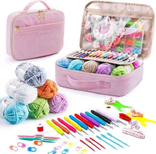 Vista 9 de MYBAGZING Kit de ganchillo para principiantes con bolsa de almacenamiento de hilo, 10 ganchos de ganchillo de 0.079-0.236 in, 10 madejas de hilo