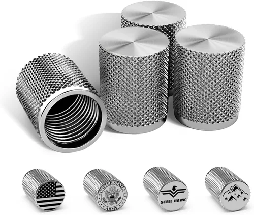 Vista 16 de STEEL HAWK Tapas de válvula de neumático de acero inoxidable con grabado CNC de precisión, resistentes al óxido, fugas y polvo con sello de junta