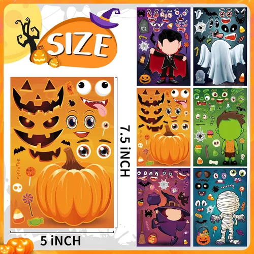 Vista 3 de LINAYE 36 hojas de calcomanías de Halloween para manualidades para niños pequeños, haz tus propias calcomanías, rellenos de bolsas de golosinas