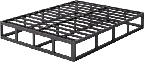 Vista 8 de Somier tamaño Queen, 9 pulgadas de alto perfil con cubierta de cama de tela, marco de metal resistente sin ruido, base de colchón de estructura