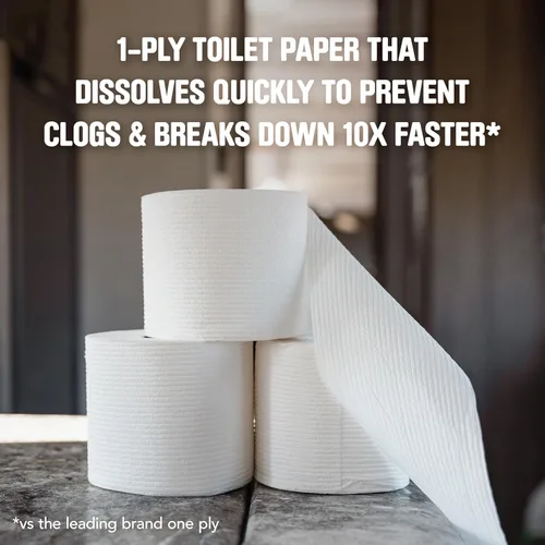 Vista 2 de Papel higiénico de rápida disolución Scott, 12 rollos dobles, seguro para fosas sépticas, papel higiénico