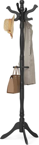 Vista 7 de VASAGLE Perchero de pie, Perchero independiente de madera maciza con 11 ganchos, Árbol de recibidor para bolsas, carteras, sombreros, para entrada