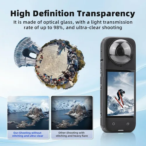Vista 3 de Protector de lente X4 Premium para Insta360 X4, protector de lente de vidrio templado de alta transparencia para cámara Insta 360 X4, accesorios