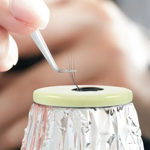 Vista 7 de Extensión de pestañas de jade con pegamento de piedra de jade, paleta adhesiva de piedra de jade, base de soporte de pestañas falsas, herramienta