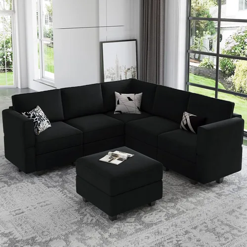 Vista 20 de Belffin Sofá Seccional Modular de Terciopelo con Chaise Lounge Sofá Cama Seccional con Chaise de Almacenamiento Sofás Cama Sofá para Sala de Estar