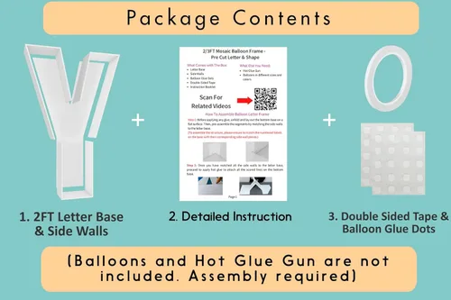 Vista 4 de Letras de 2 pies con marco, letra Y para mosaicos de globos, kit de bricolaje para letras rellenables, para decoración de fiesta de cumpleaños