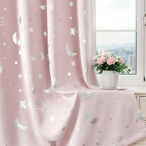 Vista 7 de WUBODTI Cortinas opacas de estrella azul marino para habitación de niños, juego de 2 paneles de 63 pulgadas de largo, cortinas cortas con estampado