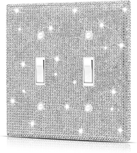 Vista 19 de Dengduoduo Placas de pared, cubierta decorativa para interruptor de luz, cubiertas decorativas de tomacorrientes, diamantes de imitación plateados