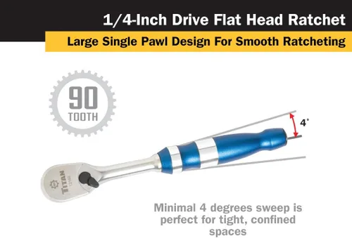 Vista 3 de Titan 12160 Trinquete de cabeza plana de 90 dientes de 1/4 pulgadas x 6 pulgadas