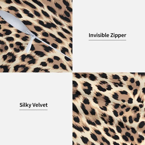 Vista 2 de HOSTECCO Juego de 2 fundas de almohada con estampado de leopardo de 18 x 18 pulgadas, fundas de almohada decorativas de terciopelo con estampado