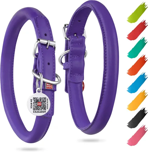Vista 7 de WAUDOG Collar de cuero enrollado ultrasuave, acolchado suave para perros pequeños, medianos y grandes, collar de cachorro para perros machos