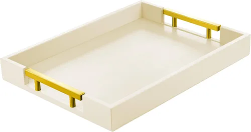 Vista 8 de ATZYmolin - Bandeja de madera para servir con asas, bandeja decorativa rectangular otomana para el hogar, bandeja de tocador para desayunos, cenas