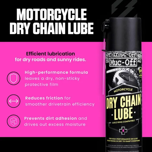 Vista 2 de Muc-Off Lubricante de cadena seca para motocicleta, fórmula sintética ultraduradera, lubricación de larga duración, máxima protección de cadena